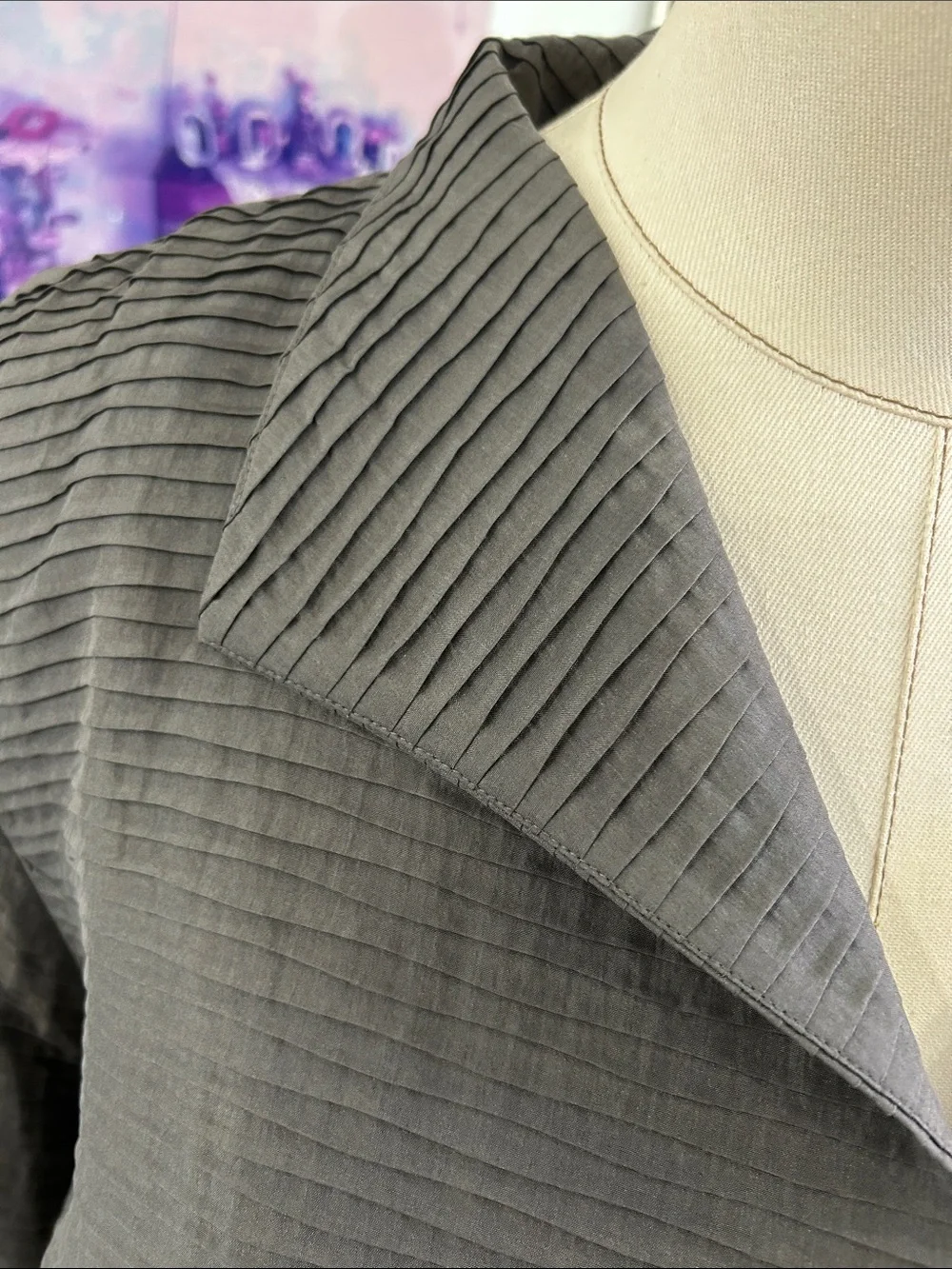 Eileen Fisher pleated silk open front silk jacket gray size 1X